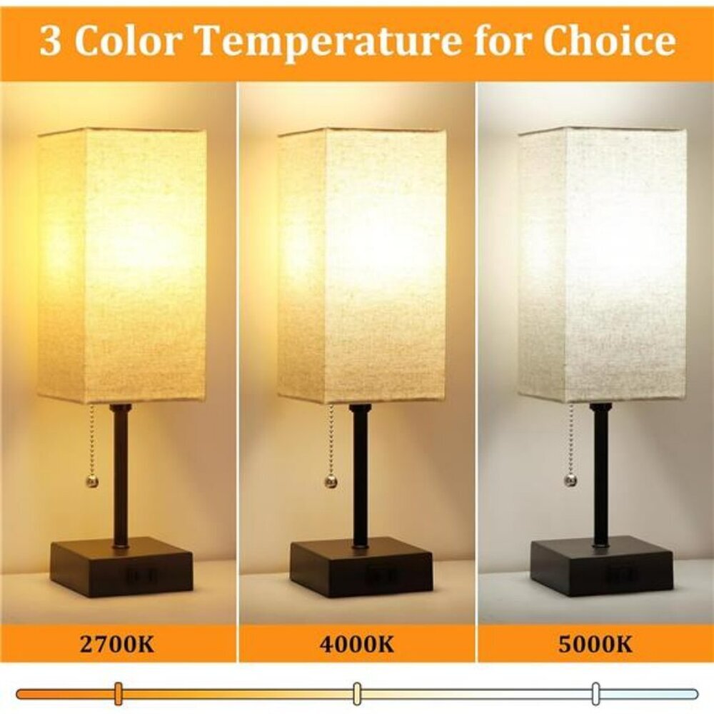 Set of 2 Small Bedroom Table Lamps with AC Outlet Pull Chain and LED Bulbs - Picture 2 of 7